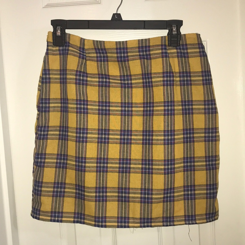 Zaful Yellow Skirt With Red, Blue, White Plaid